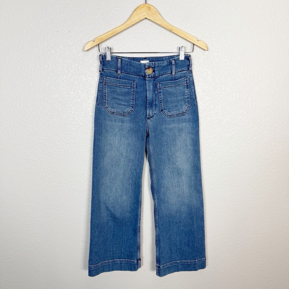 Maeve Anthropologie The Colette Jeans Womens Size 24 Petite Blue Denim Wide Leg